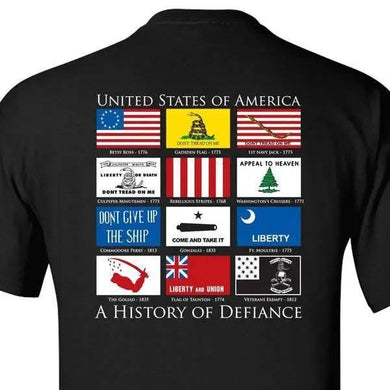 HISTORY OF DEFIANCE T-SHIRT - BLACK S M L XL 2XL 3XL 4XL 5XL.