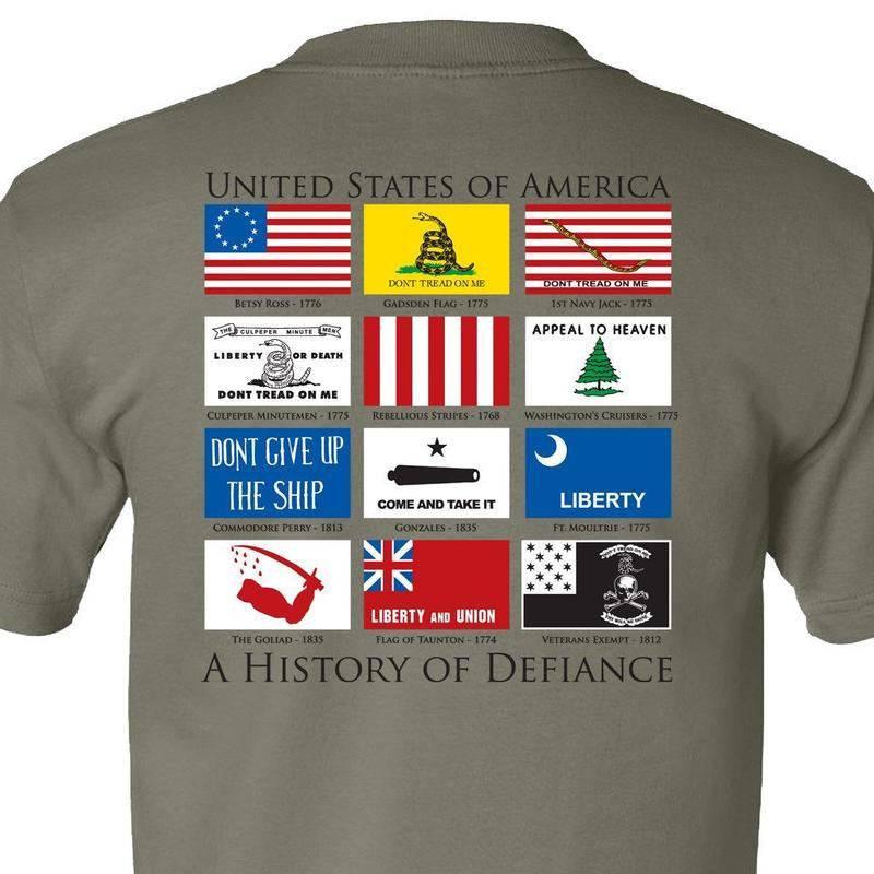 HISTORY OF DEFIANCE T-SHIRT - SAGE S M L XL 2XL 3XL 4XL 5XL - BuckUp Tactical