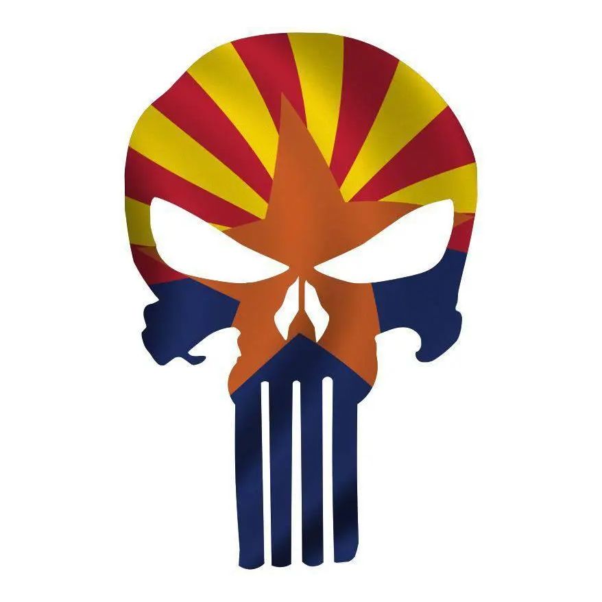 Punisher Skull Arizona Flag Window Decal Sticker Graphic - Multiple Sizes.