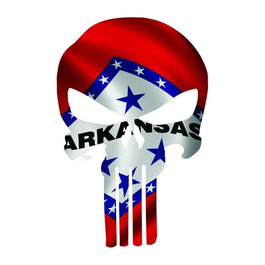 Punisher Skull Arkansas Flag Window Decal Sticker Graphic - Multiple Sizes.