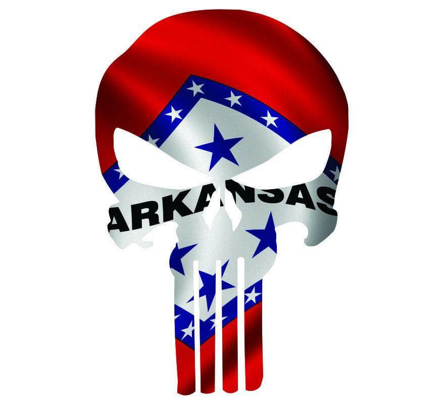 Punisher Skull Arkansas Flag Window Decal Sticker Graphic - Multiple Sizes - BuckUp Tactical