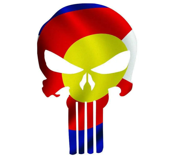 Punisher Skull Colorado Flag Window Decal Sticker Graphic - Multiple Sizes.