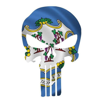 Punisher Skull Connecticut Flag Window Decal Sticker Graphic - Multiple Sizes.