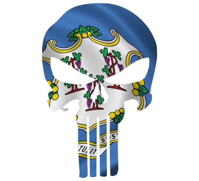 Punisher Skull Connecticut Flag Window Decal Sticker Graphic - Multiple Sizes.