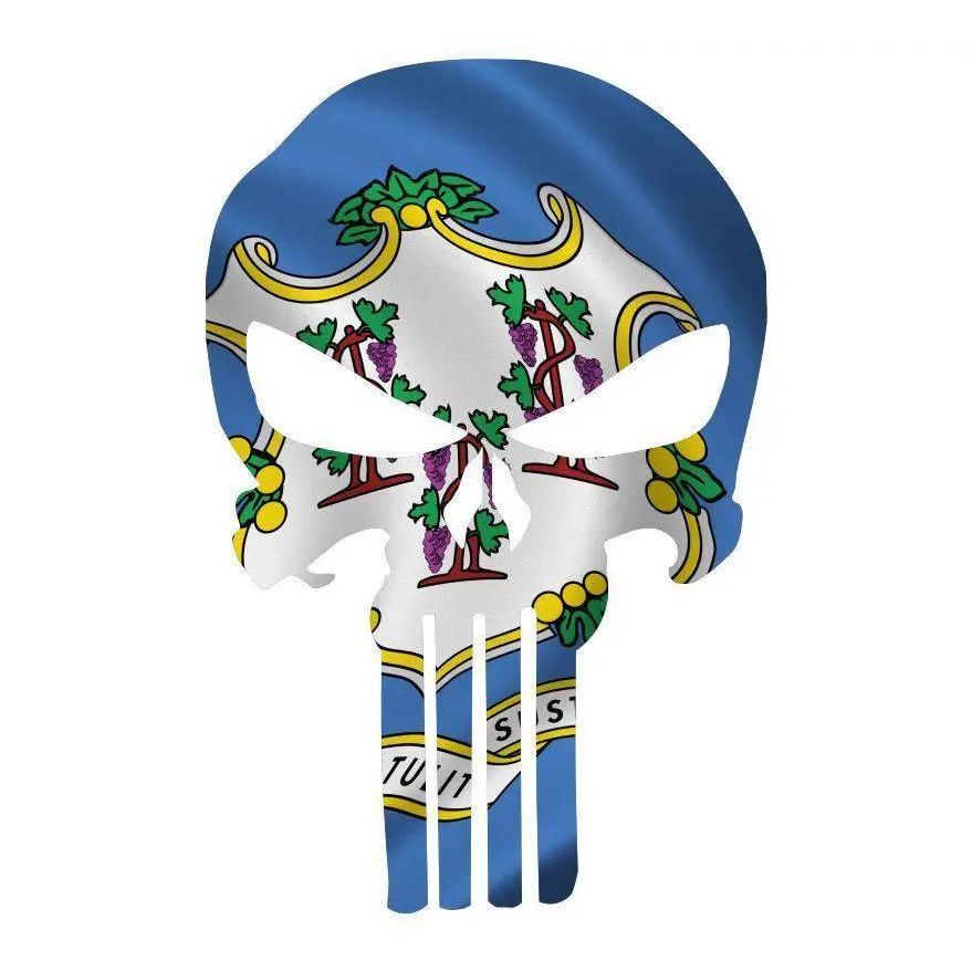 Punisher Skull Connecticut Flag Window Decal Sticker Graphic - Multiple Sizes.