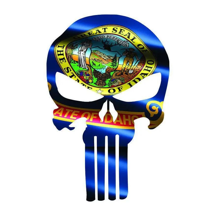 Punisher Skull Idaho Flag Window Decal Sticker Graphic - Multiple Sizes.