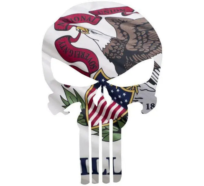 Punisher Skull Illinois Flag Window Decal Sticker Graphic - Multiple Sizes.