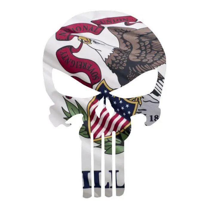 Punisher Skull Illinois Flag Window Decal Sticker Graphic - Multiple Sizes.