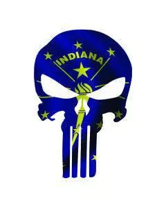Punisher Skull Indiana Flag Window Decal Sticker Graphic - Multiple Sizes.