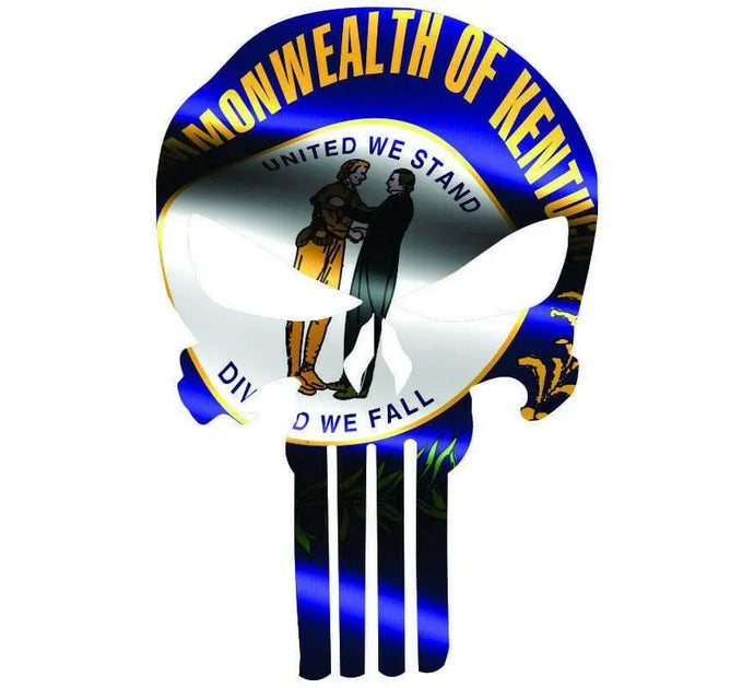 Punisher Skull Kentucky Flag Window Decal Sticker Graphic - Multiple Sizes.