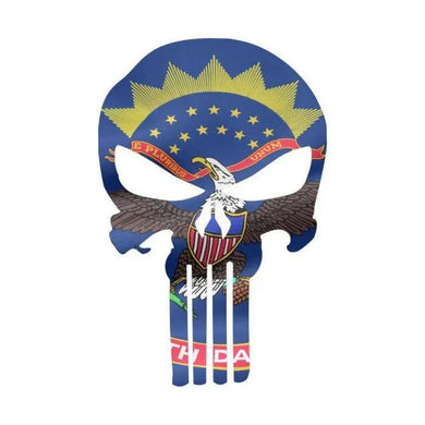 Punisher Skull North Dakota Flag Window Decal Sticker Graphic - Multiple Sizes.