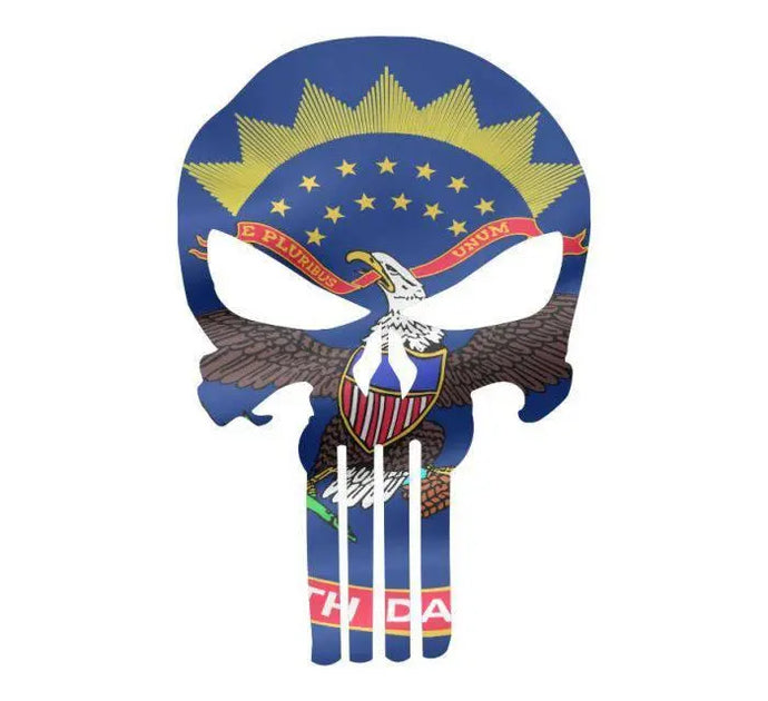 Punisher Skull North Dakota Flag Window Decal Sticker Graphic - Multiple Sizes.