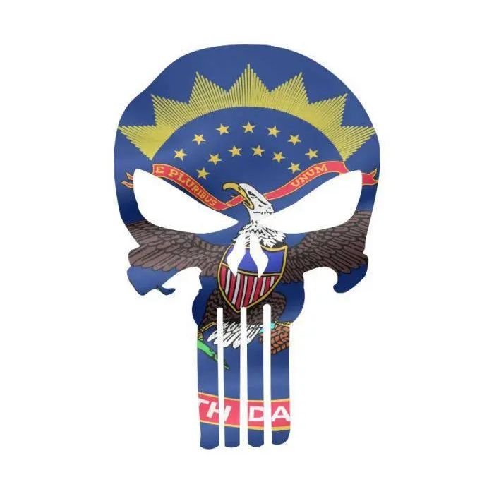 Punisher Skull North Dakota Flag Window Decal Sticker Graphic - Multiple Sizes.