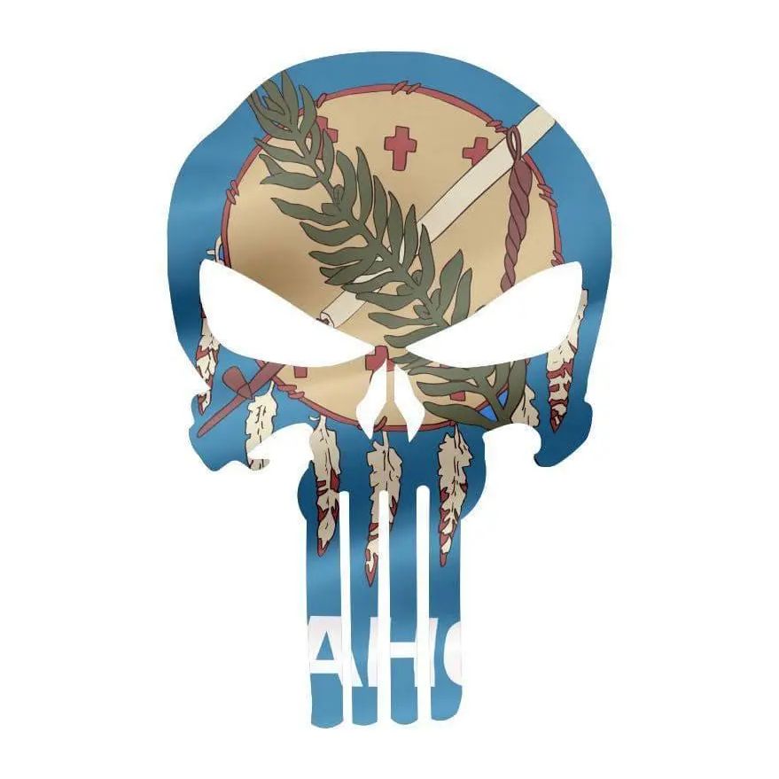 Punisher Skull Oklahoma Flag Window Decal Sticker Graphic - Multiple Sizes.