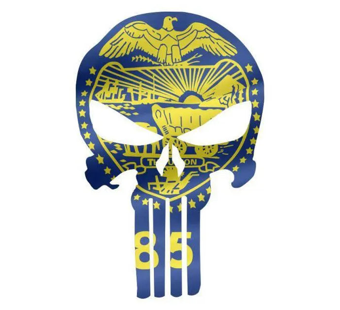 Punisher Skull Oregon Flag Window Decal Sticker Graphic - Multiple Sizes.