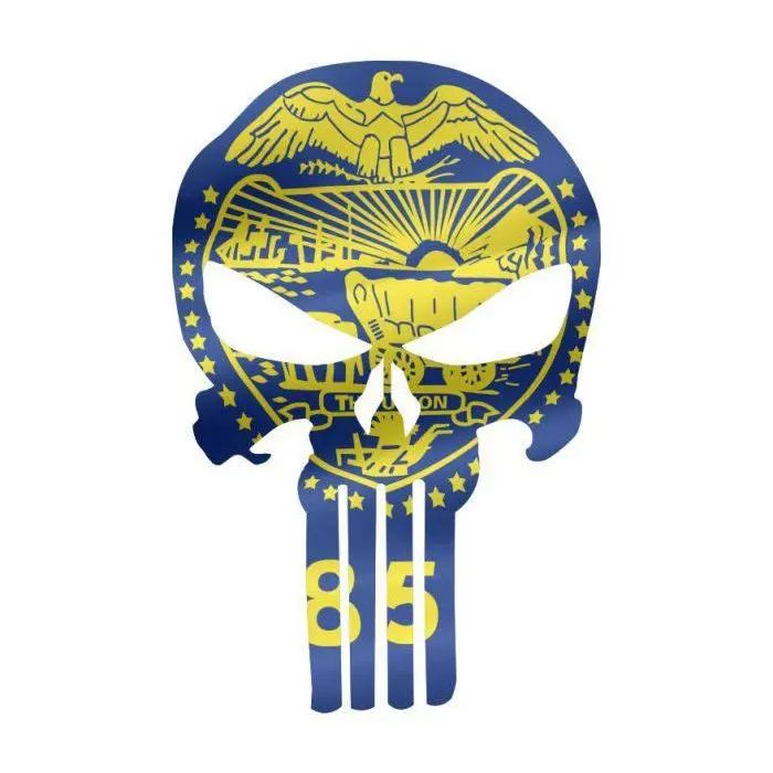 Punisher Skull Oregon Flag Window Decal Sticker Graphic - Multiple Sizes.