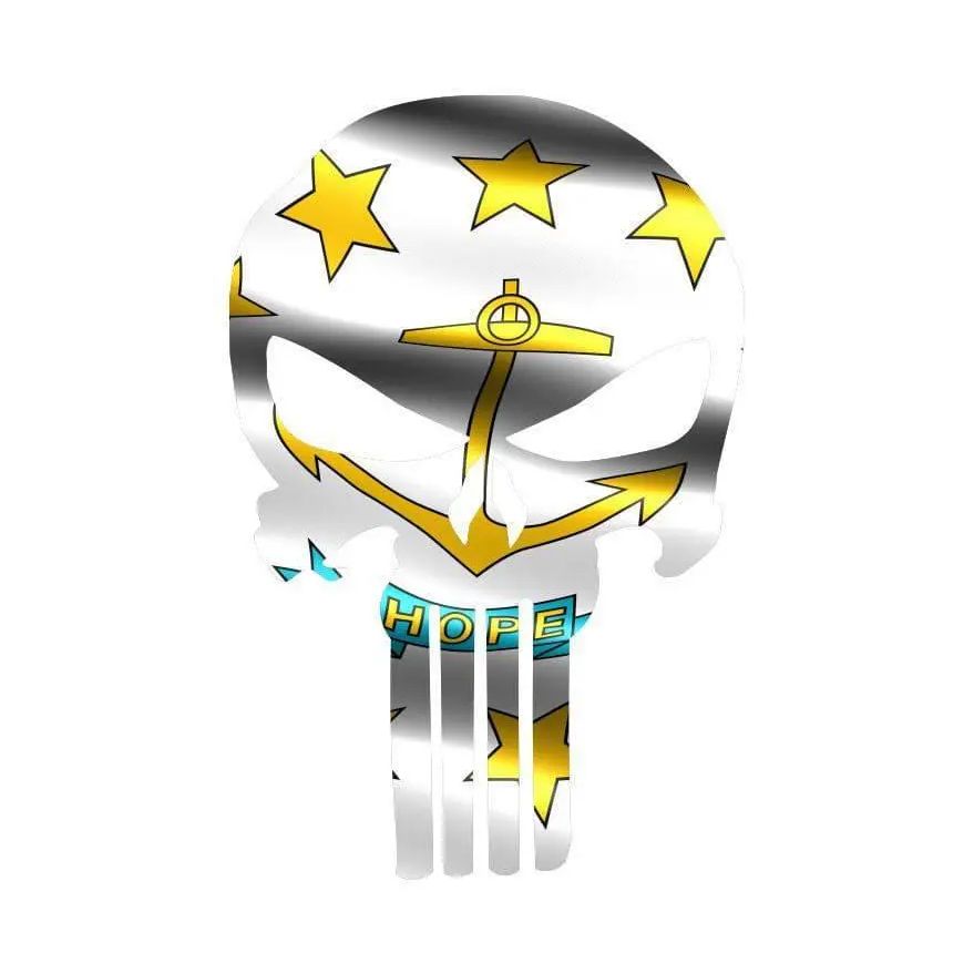 Punisher Skull Rhode Island Flag Window Decal Sticker Graphic - Multiple Sizes.