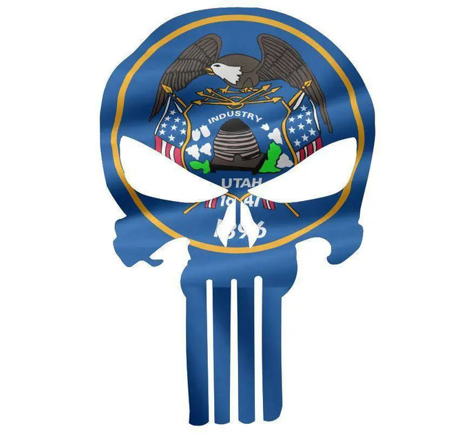 Punisher Skull Utah Flag Window Decal Sticker Graphic - Multiple Sizes.
