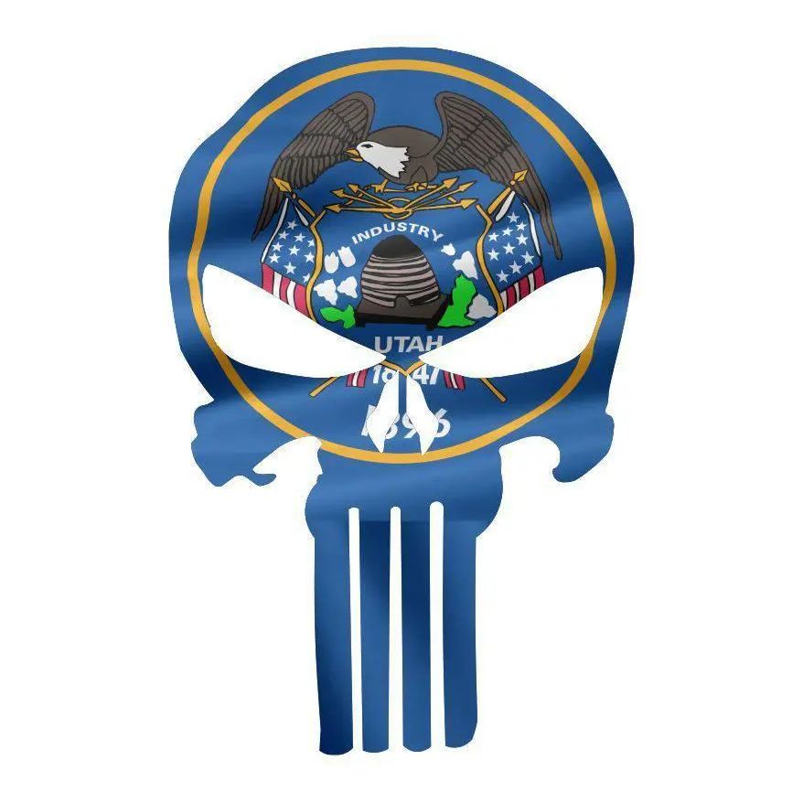 Punisher Skull Utah Flag Window Decal Sticker Graphic - Multiple Sizes.