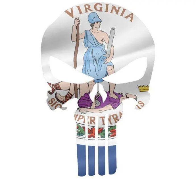 Punisher Skull Virginia Flag Window Decal Sticker Graphic - Multiple Sizes.