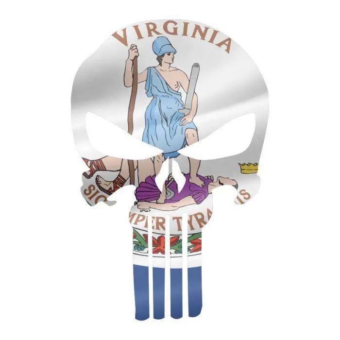 Punisher Skull Virginia Flag Window Decal Sticker Graphic - Multiple Sizes.