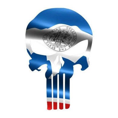 Punisher Skull Wyoming Flag Window Decal Sticker Graphic - Multiple Sizes.