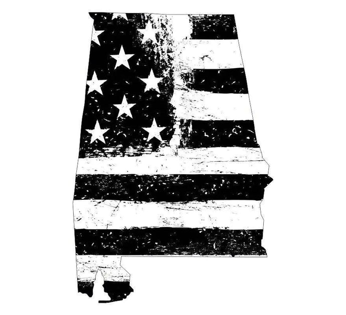 State of Alabama Black White Tattered Flag Decal - Various Sizes.