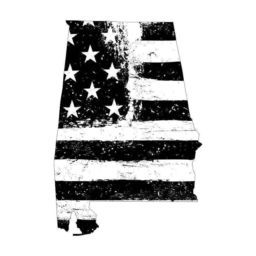 State of Alabama Black White Tattered Flag Decal - Various Sizes.