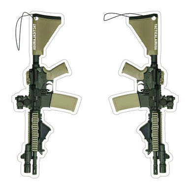 TACTICAL BLACK AND DESERT TAN AR15 WITH MRO AND FLASHLIGHT AIR FRESHNER.