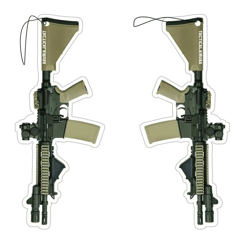 TACTICAL BLACK AND DESERT TAN AR15 WITH MRO AND FLASHLIGHT AIR FRESHNER.