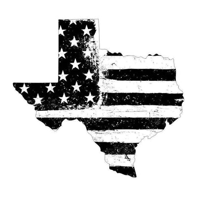 Texas Black White Tattered Flag Decal - Various Sizes.