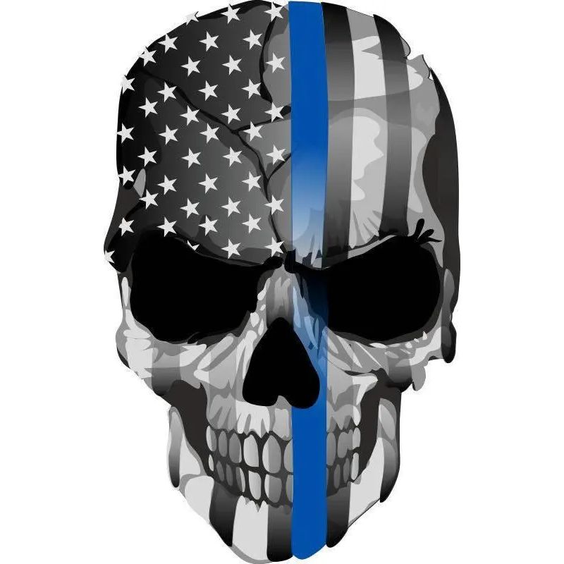 Thin Blue Line decal - Punisher Skull Blue Line USA Version 2 - Various Sizes.