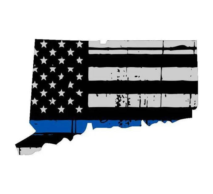 Thin Blue line decal - State of Connecticut Thin Blue Line Grey tattered Flag Decal - Various Sizes.