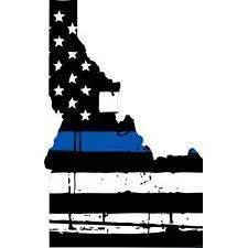 Thin Blue line decal - State of Idaho Tattered Flag Decal - Various Sizes.