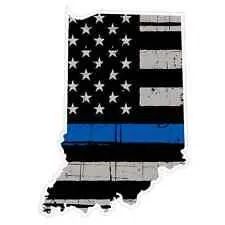 Thin Blue line decal - State of Indiana Grey Tattered Flag Decal - Various Sizes.