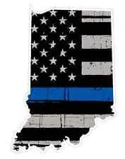 Thin Blue line decal - State of Indiana Grey Tattered Flag Decal - Various Sizes.