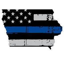 Thin Blue line decal - State of Iowa Grey Tattered Flag Decal - Various Sizes.