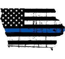 Thin Blue line decal - State of Iowa Tattered Flag Decal - Various Sizes.