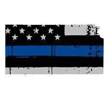 Thin Blue line decal - State of Kansas Grey Tattered Flag Decal - Various Sizes.