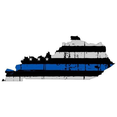 Thin Blue line decal - State of Kentucky Thin Blue Line Grey tattered Flag Decal - Various Sizes.