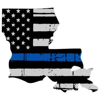 Thin Blue line decal - State of Louisiana Thin Blue Line Grey tattered Flag Decal - Various Sizes.