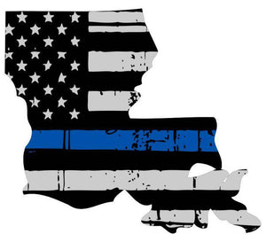 Thin Blue line decal - State of Louisiana Thin Blue Line Grey tattered Flag Decal - Various Sizes - BuckUp Tactical