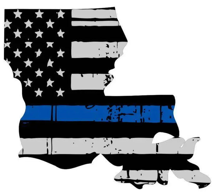 Thin Blue line decal - State of Louisiana Thin Blue Line Grey tattered Flag Decal - Various Sizes.