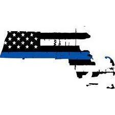 Thin Blue line decal - State of Massachusetts Tattered Flag Decal - Various Sizes.