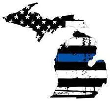 Thin Blue line decal - State of Michigan Tattered Flag Decal - Various Sizes.