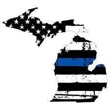 Thin Blue line decal - State of Michigan Tattered Flag Decal - Various Sizes.