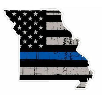 Thin Blue line decal - State of Missiouri Grey Tattered Flag Decal - Various Sizes.