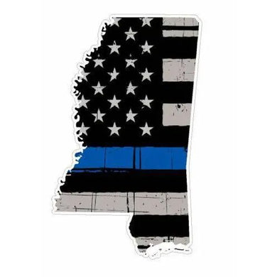 Thin Blue line decal - State of Mississippi Grey Tattered Flag Decal - Various Sizes.