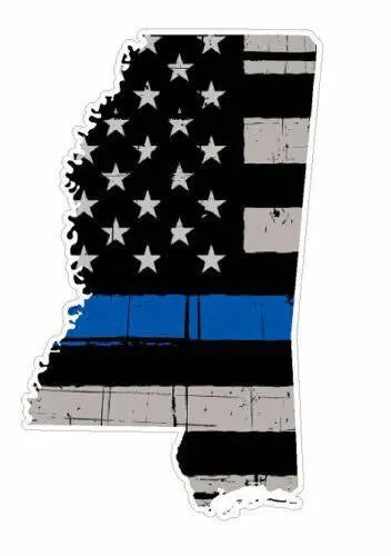 Thin Blue line decal - State of Mississippi Grey Tattered Flag Decal - Various Sizes.