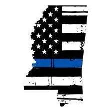 Thin Blue line decal - State of Mississippi Tattered Flag Decal - Various Sizes.